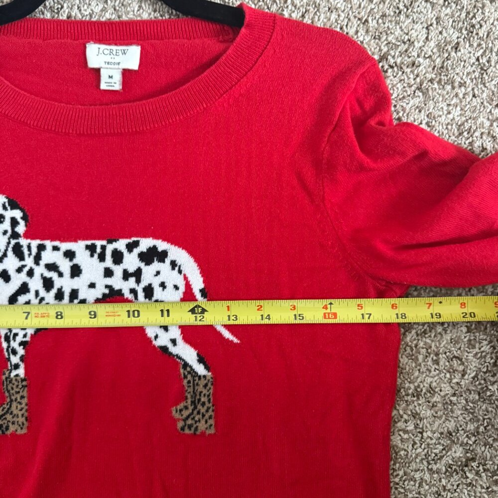 J Crew Teddie Sweater Medium Dalmatian Dog Print Red Classic Novelty Print - Picture 14 of 15